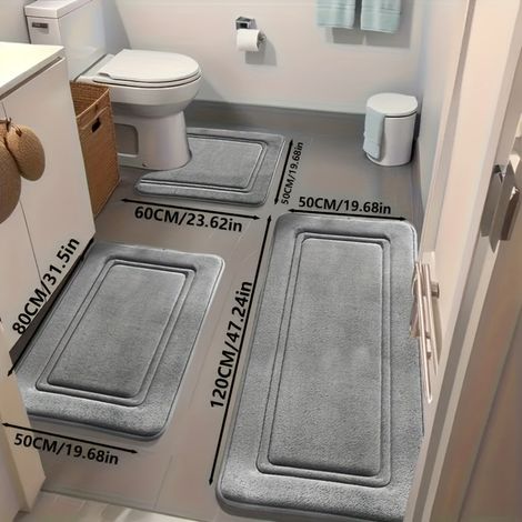 3er-set Ultra-saugfähige Badematten, Rutschfeste Polyester-badematten Für Badewanne Und Dusche, Komfortabel Und Weich, Dekorative Bodenmatten Von Aijing – Grau