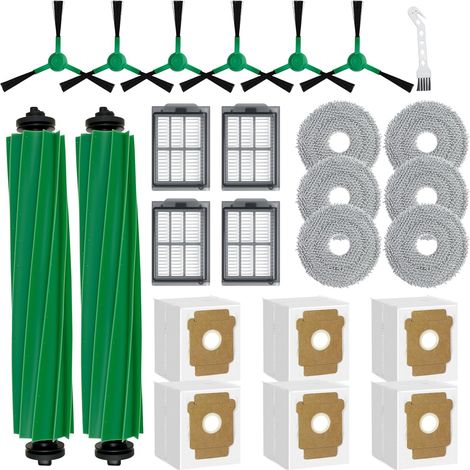 25-teiliges Ersatzteilset Für Irobot Roomba Plus 405/505/500/400/506/507 Combo, Bestehend Aus 2 Hauptbürsten, 6 Staubbeuteln, 6 Wischpads, 4 Filtern, 6 Seitenbürsten Und 1 Reinigungsbürste.