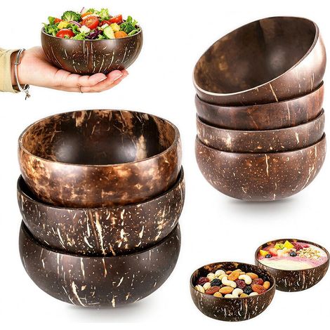 8er-set Polierte Smoothie-schalen Aus Naturholz Mit Kokosnussschale – Ideal Als Geschenk, Zum Servieren In Der Küche Oder Als Dekoration Für Partys.