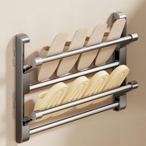 2-stöckiges, Klappbares Schuhregal Aus Aluminium Zur Wandmontage Für Die Schlafzimmertür - 1 X 2-stöckiges, Klappbares Schuhregal - Schuhaufbewahrung - Haushalts- Und Reinigungsartikel
