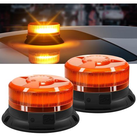 Antom 2-teiliges Wiederaufladbares Kabelloses Led-warnlicht 9v-80v Orange - Magnetisches Blinkwarnlicht Mit 9 Blinkmodi Für Einsatzfahrzeuge Und Baustellen