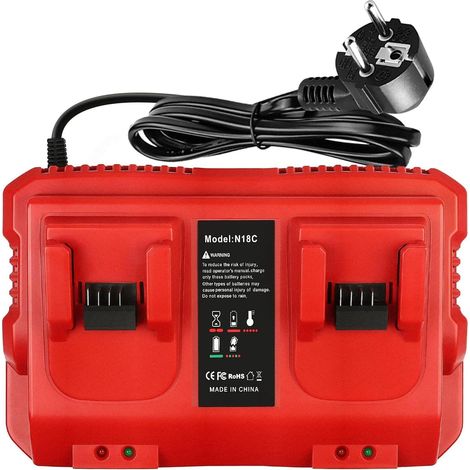 Ersatzladegerät Kompatibel Mit Dem Milwaukee M18 Akku, Dual-port 14,4v-18v 4a Schnellladegerät Mit Led-anzeige Für Ladevorgang Und Akkustatus, Mehrfachladegerät