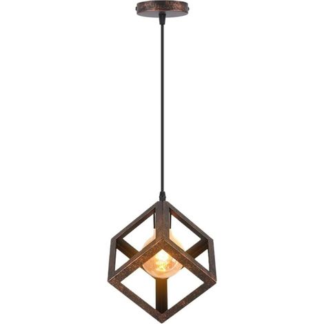Deckenleuchte (ohne Leuchtmittel), Moderner Würfel, Geometrische Metall-deckenleuchte, Kompatibel Mit E27-leuchtmitteln, 16 X 16 X 16 Cm, 100 Cm Langes Aufhängungskabel (rostfarben).
