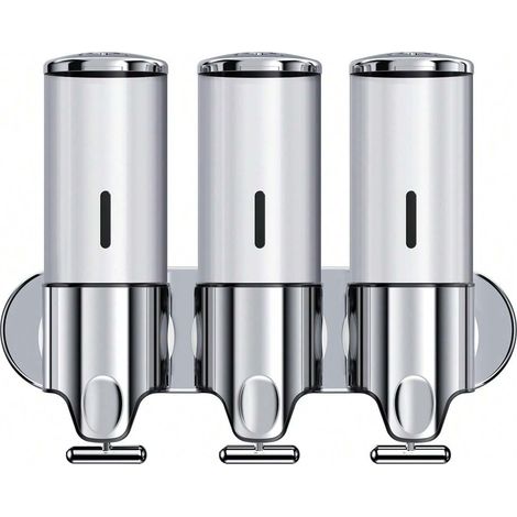 3-in-1 Wand-duschspender, Duschspender, Shampoo- Und Conditioner-spender, Dreikammer-duschspender Ohne Bohren (500 Ml, Drei Kammern, Silber)