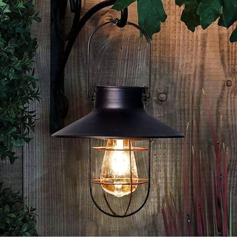 Lanterne Solaire Led D'Extérieur Vintage En Métal, Étanche, Pour Jardin, Terrasse, Allée Ou Arbre, Noire.