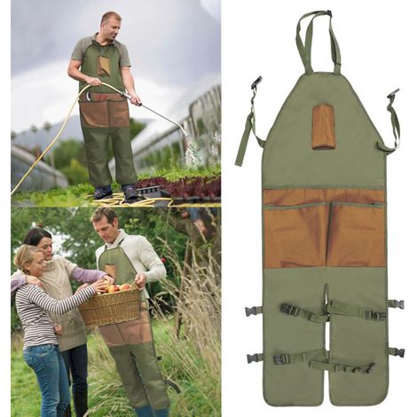 Schützende Gartenhose Mit Schürzenfunktion, Gartenschürze Mit Mehreren Taschen Für Erntearbeiten, Rasenpflege Und Gartenarbeit – Grüne Outdoor-schutzkleidung Mit Details