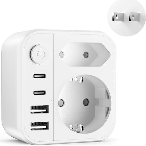 6-in-1-netzteil Für Japan, 2500-w-reiseadapter Mit 2 Usb-c-anschlüssen Und 2 Usb-a-anschlüssen, Schuko-auf-usb-a-adapter Für Die Usa, China, Kanada, Thailand Und Japan