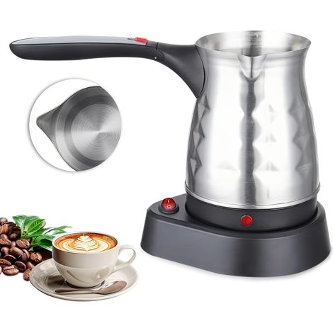 Türkische Elektrische Kaffeemaschine, 500 Ml, Edelstahl, Mit Klappgriff, Mokkakanne, Für Zuhause Und Büro – 600 W – Silber