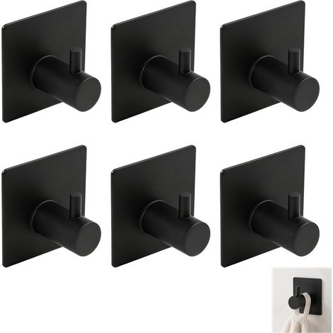 6er-set Selbstklebende Wandhaken Aus Schwarzem Edelstahl Für Bad-, Küchen- Und Jackenhandtücher. Einfache Montage Ohne Bohren. Hohe Tragkraft.