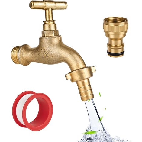 1/2"-gartenwasserhahn Aus Messing, Rost- Und Frostbeständig, Inklusive 1 Kostenlosem Schlauchanschluss, 1 Rolle Dichtungsband, Tropfstoppventil, Messing-außenwasserhahn