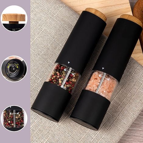 Set Mit 2 Elektrischen Gewürzmühlen – Schwarz. Hochwertige Elektrische Gewürzmühlen Mit Hervorragendem Preis-leistungs-verhältnis Für Optimales Mahlen Von Gewürzen. Küchenaccessoire.