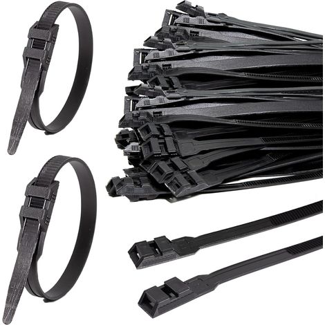 Schwarze Kabelbinder Für 360 X 9 Mm Kabel, Aus Kunststoff, 100er-packung, Uv-beständiges Nylon, Doppelter Verschluss, 90 Kg Zugfestigkeit, Ideal Für Kabelmanagement Und Heimwerkerprojekte