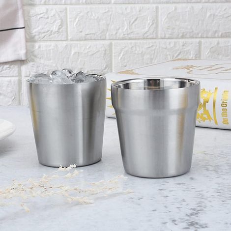 Set Aus 4 Doppelwandigen, 300 Ml Fassenden Edelstahl-isolierbechern, Perfekt Für Grillabende, Zuhause, Büro, Partys Und Das Auto.