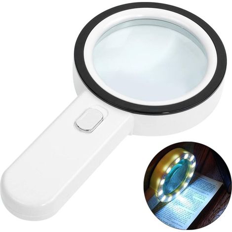 Lupe Für Vorlesungen, 30-fache Lupe Mit 12 Led-leuchten. Grosse Hauptlupe, Lupe Für Vorlesungen, Schmuck, Senioren, Hellseher, Beobachtung Und Manuelle Arbeiten (bouton D'Argent)