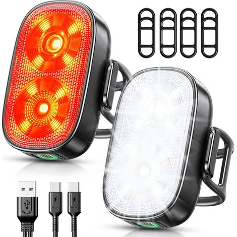 Iseyou Fahrradlicht Vorne Und Hinten, Ultradünnes, Per Usb-c Wiederaufladbares Fahrradlicht, 5+6 Modi, Leistungsstarke Led-fahrradlampe, Ip65 Wasserdichter Fahrradscheinwerfer Mit Reflektoren Für Nach