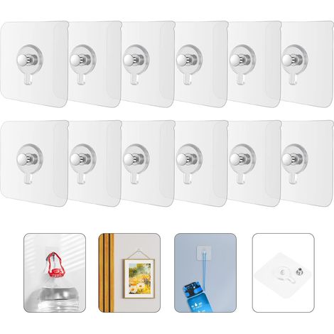 Flintronic Wandhalterungen Ohne Bohren, 12-teiliges Set Bilderrahmenaufhänger, Selbstklebende Bilderhaken, Wandhalterungen Zum Aufhängen Von Bilderrahmen Und Wanddekorationen, Keine Löcher, Keine Besc