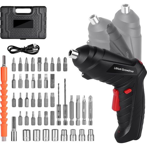 Flintronic Akku-bohrschrauber (3,6 Nm), 1300 Mah, 3,6 V + 46 Zubehörteile, 2 Drehrichtungen + Led-leuchte, Usb-ladekabel. Ideal Für Handwerker, Möbel- Und Spielzeugmontage.