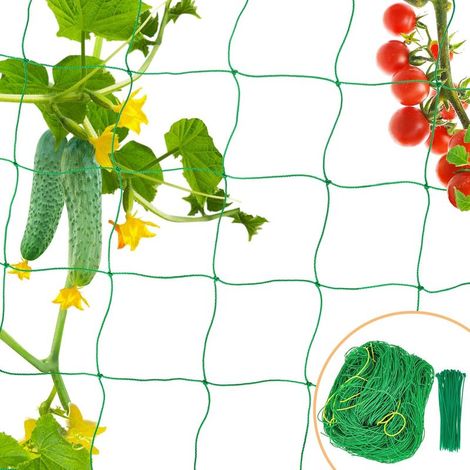 1,8 X 5 M Großes Netz Für Kletterpflanzen, Mit 50 Grünen Befestigungsbändern, Robustes Netz Für Den Gemüsegarten, Ideal Für Gurken, Tomaten Und Anderes Gemüse.