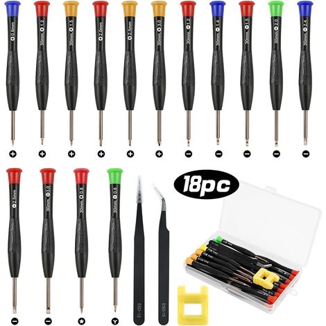 Flintronic 18-teiliges Mini-schraubendreher-set, Präzisions-reparaturschraubendreher Für Brillen, Pc, Ps4, Uhren, Schmuck, Handys, 2 Pinzetten, Magnetisierer Und Aufbewahrungsbox