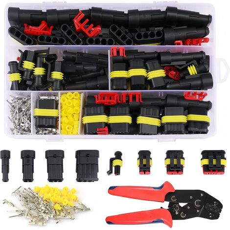 Kfz-steckverbinder, Kfz-kabel, 352-teiliges Wasserdichtes Kfz-kabelsteckverbinder-set + Crimpzange, Wiyety Kfz-steckverbinder-set, 1/2/3 Kabelverbinder