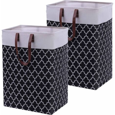 Set Aus 2 Faltbaren Wäschekörben (72 L) Mit Verstärkten Griffen, Tragbar, Quadratisch, Freistehend Und Wasserdicht, Zur Aufbewahrung Von Kleidung Und Spielzeug, Schwarz