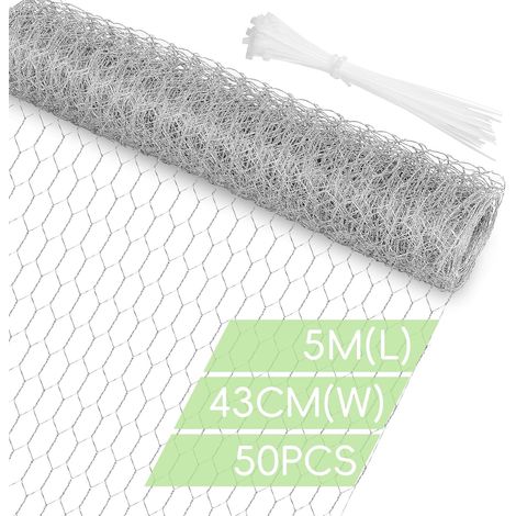 Flintronic Drahtgeflecht, 43 Cm X 5 M, 0,5 Mm Drahtstärke, Maschenweite 25 X 15 Mm, Hühnerdraht, Verzinkter Stahldraht Für Volieren, Für Bastelprojekte Oder Gartennetze Aus Metall