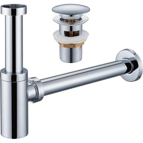 Siphon Für Waschbecken Mit Ablaufgarnitur – Universeller, Geruchsdichter Siphon, Klick-klack-ablauf Mit Überlauf – Siphon Mit Reinigungsöffnung, Höhenverstellbar, Chromsilber