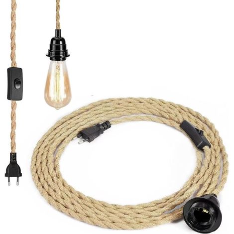 4,5 M Lange Kabel-glühbirnenfassung Mit Schraubbeutel Und Bakelithaken, Vintage-hanfseilfassung Mit Kabel Und Stecker, Diy-kabel-pendelleuchte Für Wohnzimmer, Küche, Bar