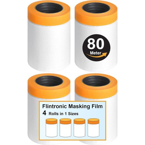 Flintronic Abdeckband, 4 Rollen Transparente Lackschutzfolie, Lackabdeckband Mit Klebeband Für Kunststoff, Zum Lackieren/möbel-/bodenschutz (65 Cm X 20 M)