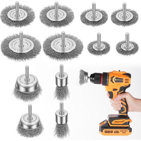 Flintronic Drahtbürsten, 12 Stück, Drahtbürsten Für Winkelschleifer, 6 Mm Edelstahl-drahtbürsten Mit Sechskantschaft, Eisenbürsten Für Schraubendreher Und Bohrmaschinen Zur Reinigung