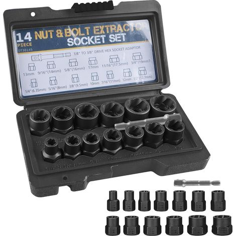 Kit De 14 Extracteurs D'Écrous : Ensemble D'Extracteurs De Vis - Jeu De Douilles À Profil Spiralé - Extracteur De Boulons Pour Enlever Les Écrous Endommagés Et Rouillés (6,35-19 Mm) (noir)
