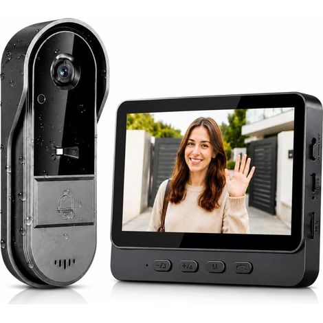 Tkmars Drahtlose Video-türklingel Mit 4,3-zoll-bildschirm, 170°-weitwinkel-videotelefon (1080p), Kein Wlan, Keine App Oder Abonnement Erforderlich, Infrarot-nachtsicht, Ip65-video-gegensprechanlage Fü