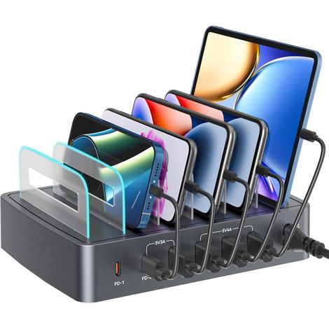 72-w-usb-c-ladestation Mit 6 Anschlüssen Für Mehrere Geräte, 45-w-schnellladung (pd) Für Iphone 14/13, 2 Usb-c- Und 4 Usb-a-anschlüsse, 7 Herausnehmbare Trennwände, Ladekabel Nicht Im Lieferumfang Ent