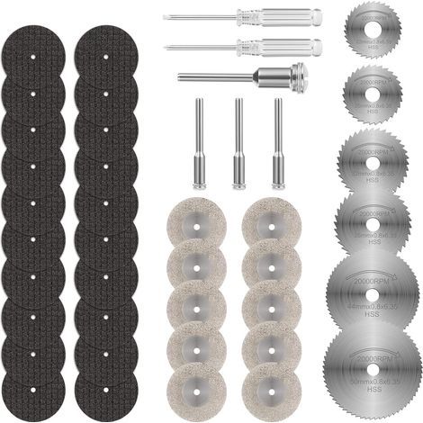 Flintronic 36-teiliges Mini-diamanttrennscheiben-set, Trennscheiben Für Dremel, Hss-harz-kreissägeblätter Mit 5 Sc-dornen Und 2 Schraubendrehern Zum Schneiden Von Holz, Metall, Kunststoff Und Stein