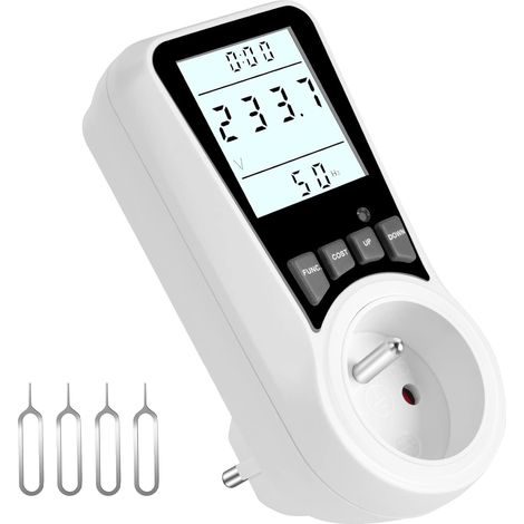 Flintronic Stromverbrauchszähler, Max. 3680 W, Wattmeter Mit Lcd-display, Volt-, Ampere-, Watt- Und Kwh-verbrauchsanzeige, 7 Überwachungsmodi, Überlastschutz