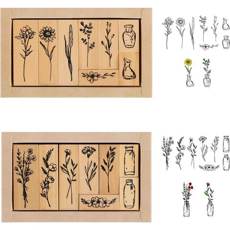16-teiliges Holzstempelset, Naturpflanzen-scrapbooking-stempel, Vintage-holzstempelset Für Bastelarbeiten, Scrapbooking, Journaling Und Kartenherstellung