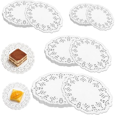 Boed 560 Stück Spitzenpapier-tischsets, 4 Größen, Runde Papier-tischsets, Weiße Spitzenpapier-tischsets, Einweg-spitzen-tischsets Für Hochzeiten, Geburtstage, Kuchen, Desserts, Tischdekorationen