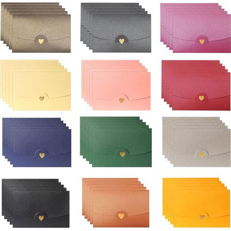 Set Mit 60 Kleinen, Farbigen Kraftpapierumschlägen Mit Herzförmigem Verschluss Für Hochzeitseinladungen, Grußkarten Und Geschenke (12 Farben)