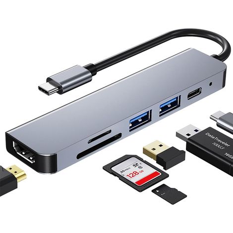 Multifunktionaler 6-in-1 Usb-c-hub, 4k-hdmi-extender-station, 87-w-pd-schnellladefunktion, Usb-c-zu-usb-3.0-/sd-/tf-kartenleser, Kompatibel Mit Macbook-laptops