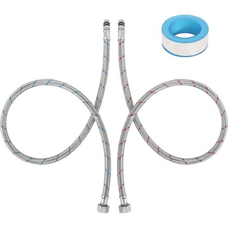 Stück Flexible Verbindungsschläuche G3/8 X M10, Geflochtener Edelstahl, 80 Cm, Mit Dichtungsband Für Mischbatterien