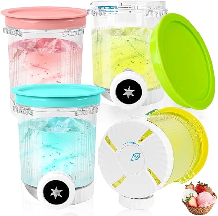 Fliti – Lot De 4 Pots Creami Deluxe Für Sorbetière Nc701eu/nc700 – 480 Ml, Pc Ohne Bpa, Kompatibel Mit Spülbecken, Farbigen Deckeln