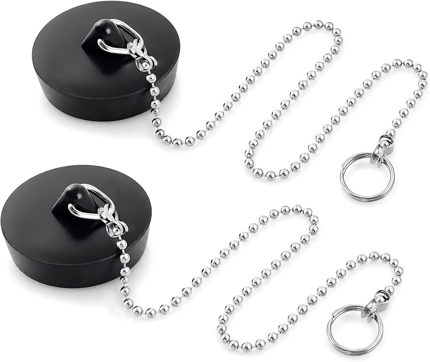 Set Mit 2 Gummi-abflussstopfen, Universeller 47-mm-abflussstopfen Für Waschbecken Und Badewanne, Spezialstopfen Mit Haken Und 40 Cm Kette