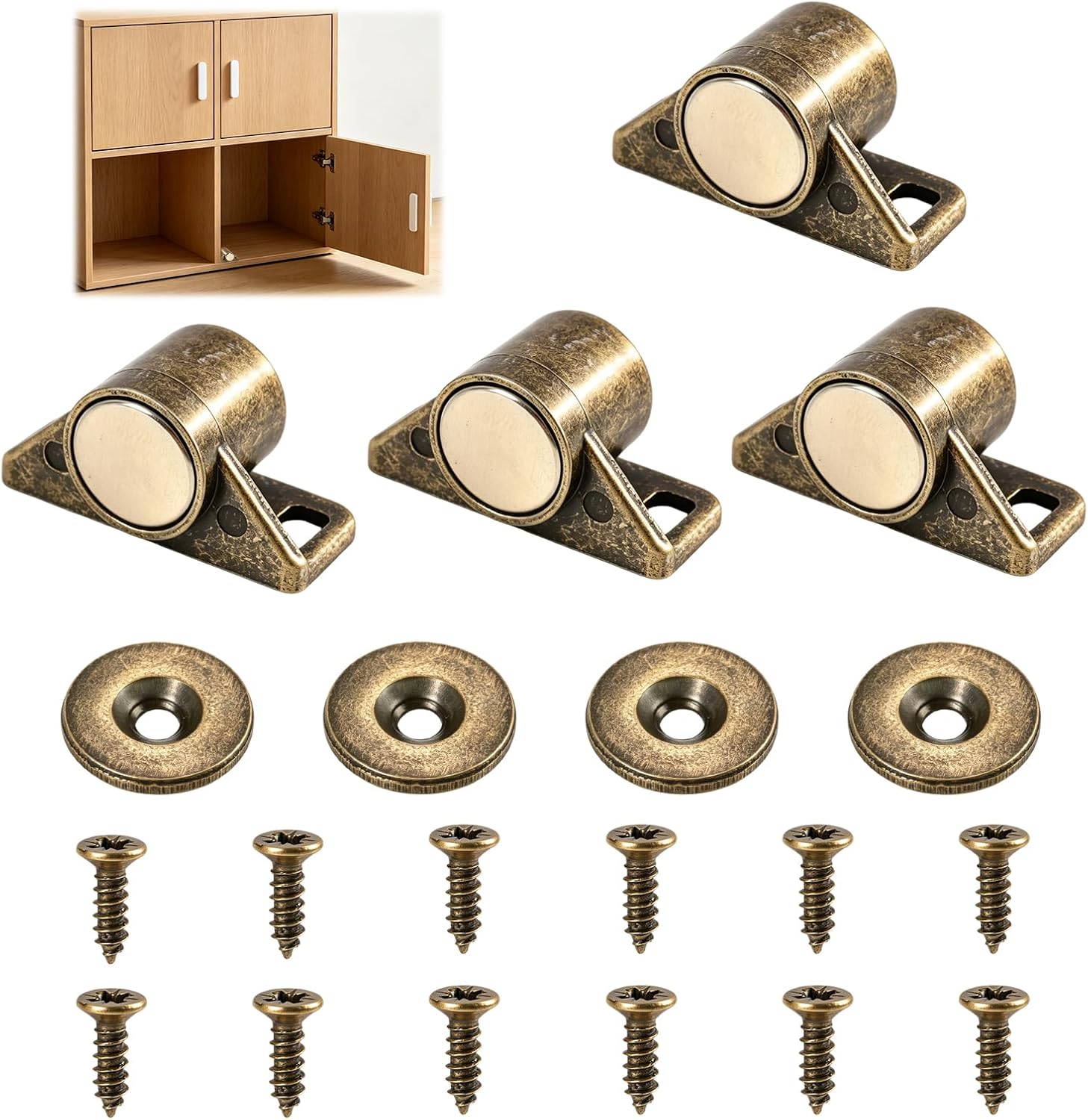 4-teiliges Magnetverschluss-set, Magnetverschluss Aus Bronzefarbener Zinklegierung, Hochwertiger Schranktürmagnet Für Küche, Schlafzimmermöbel Und Kleiderschränke, 35 X 18 Mm (rund) Mit 4 Unterlegsche
