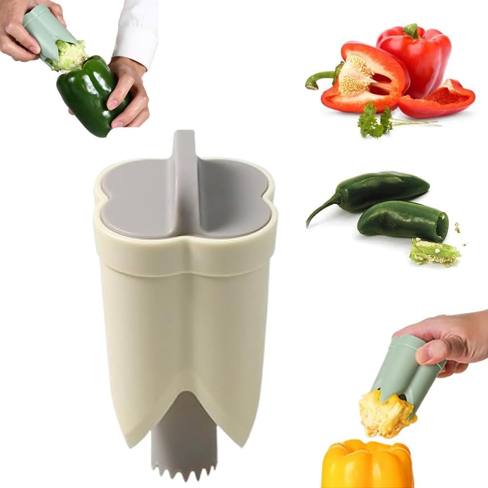 2-in-1 Chili-schäler Und -entkerner – Gemüse- Und Chili-verarbeitungswerkzeug, Küchenutensil (beige + Grün)