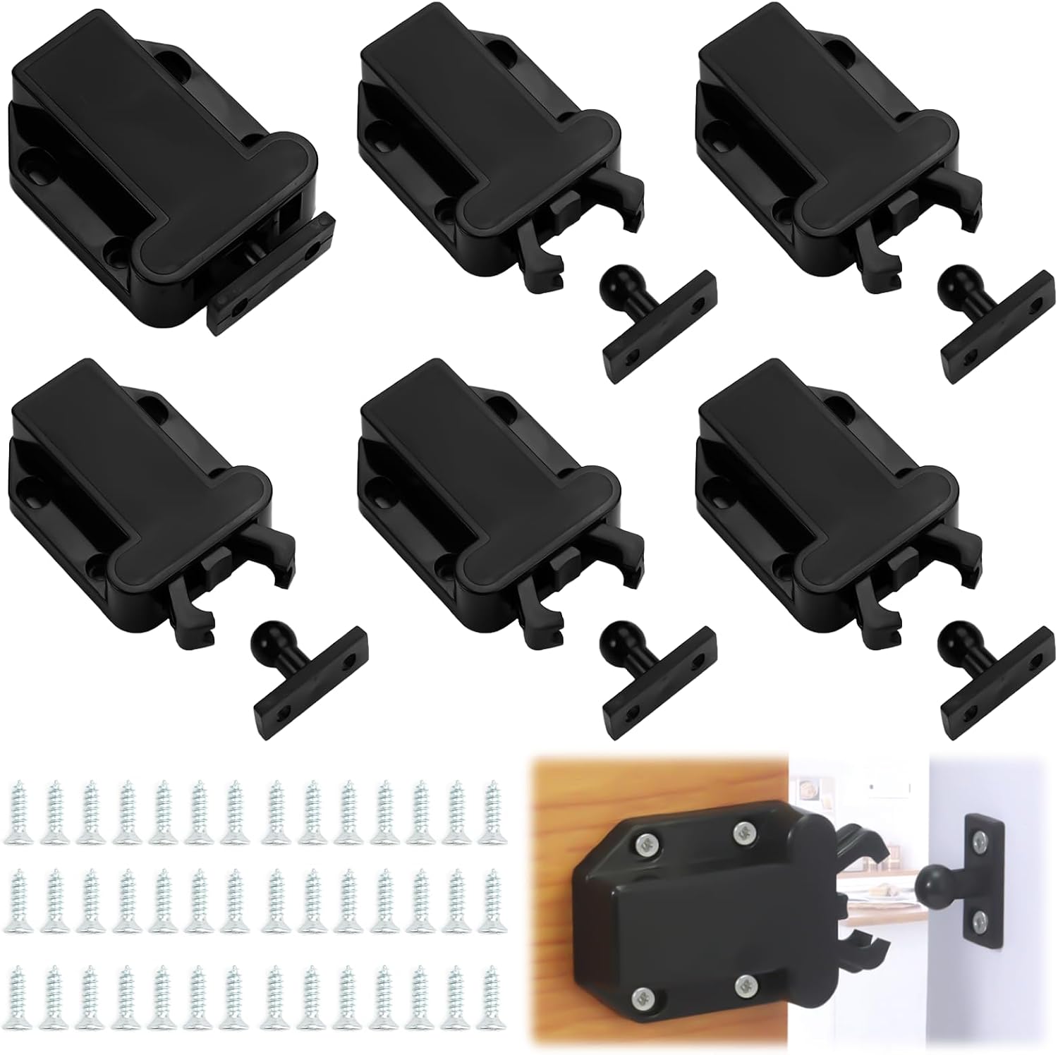 6-teiliges Set Mit Druckverschlussriegeln Und 36 Schrauben Für Möbel Druckverschlussriegel Für Schranktüren, Schrankriegel, Berührungsverschlüsse Für Schränke, Türen Und Schubladen
