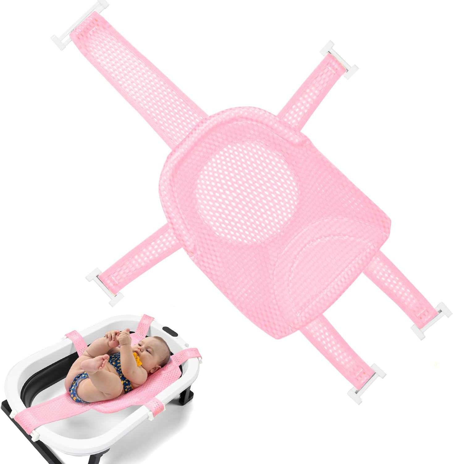 Rutschfeste Babybadematte, Sitzstütze Für Neugeborene, Badenetz Für 0-3 Jahre (rosa)