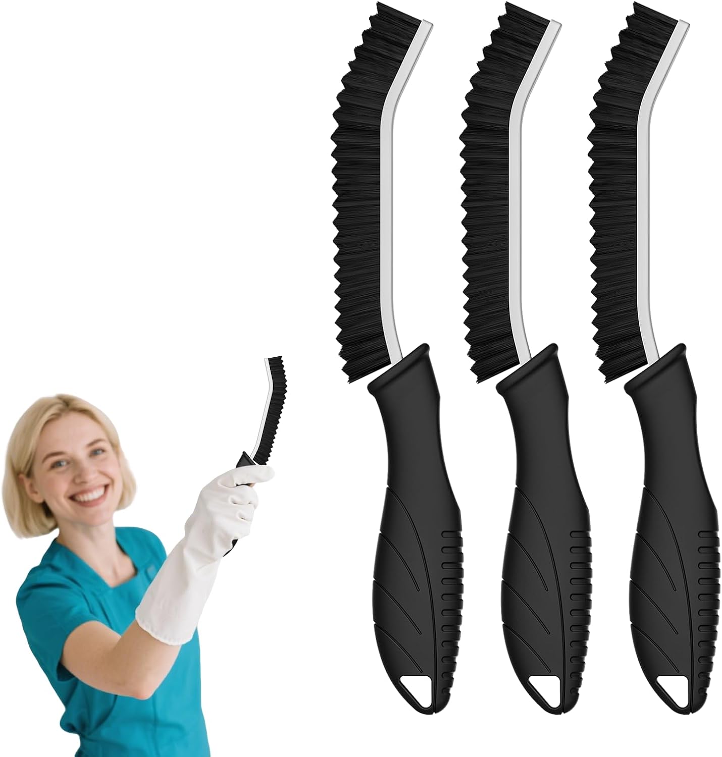 Fugenbürste Mit Zahnborsten, Hartborsten Ecken Reinigungsbürste Crevice Cleaning Brush Für Bad Fliesen Dusche Küche Toilette Schmales Design Für Ritzen & Fuge (3, Schwarz)