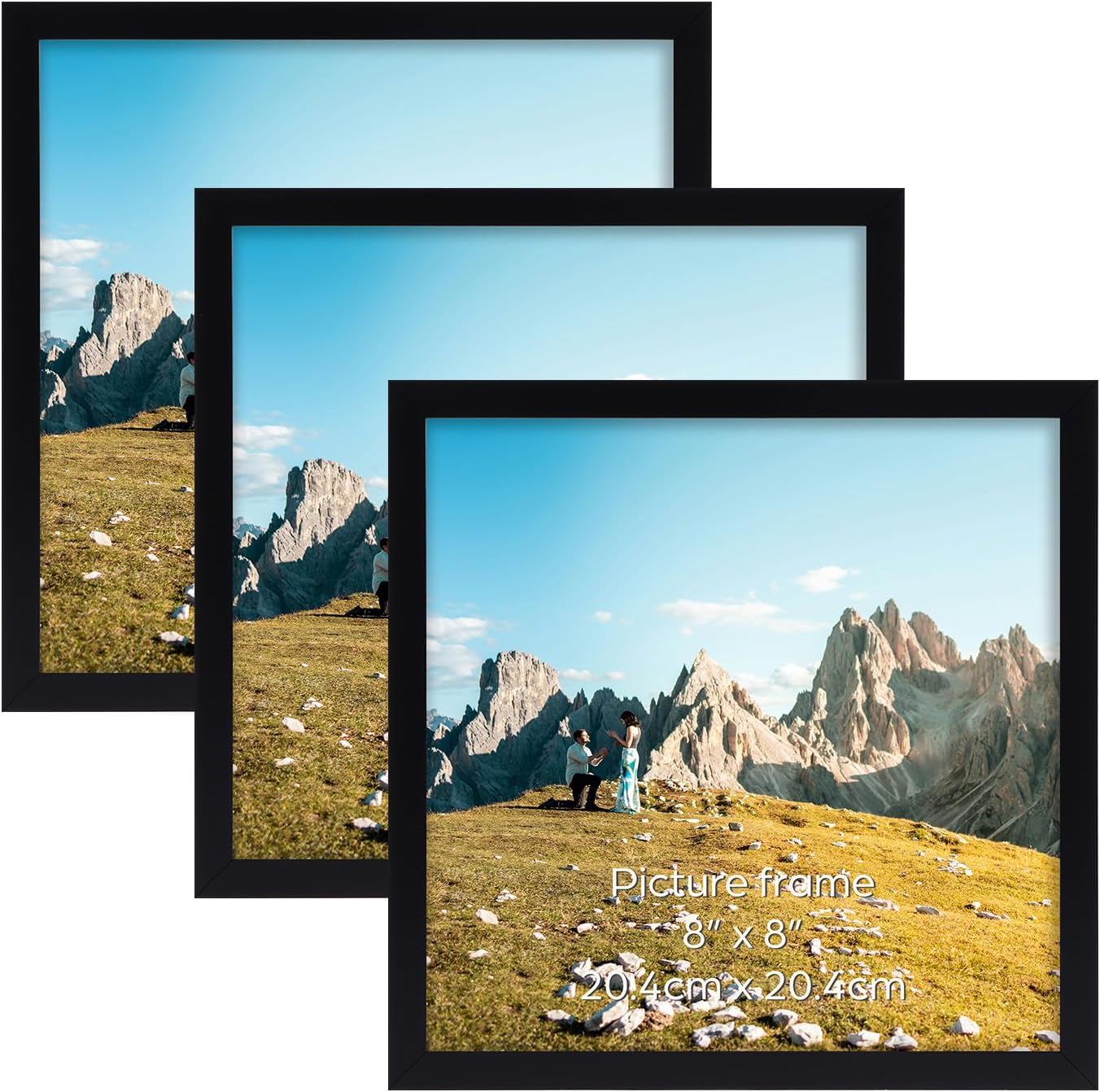 3er-set Schwarze Bilderrahmen 20x20 Cm - Quadratische Pvc-fotorahmen Für Fotos, Bilder, Landschaftsfoto - Für Wand & Tisch