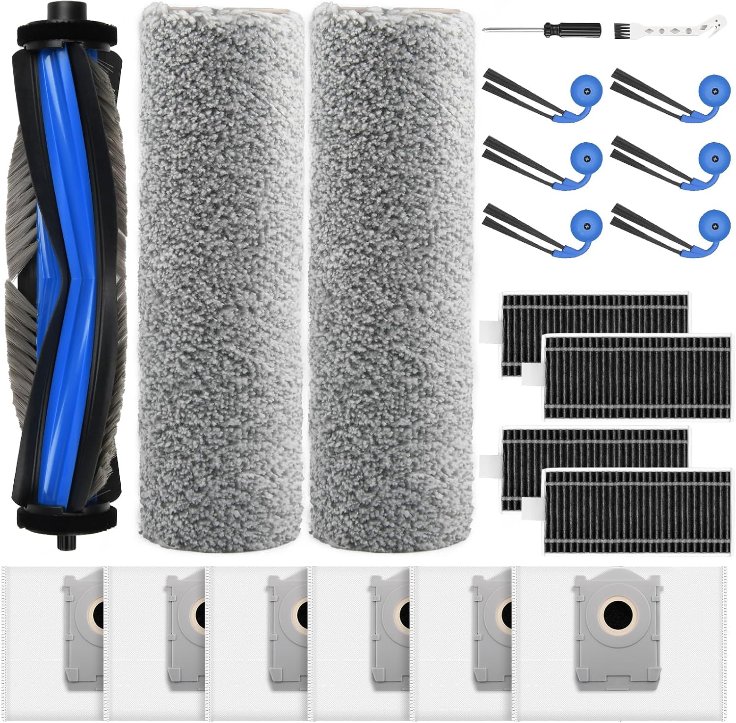 21 Stück Zubehör Für Ecovacs Deebot X9 Pro Omni / X11 Pro Omni / T80s Omni Ersatzteile Mit 1 Hauptbürste, 6 Staubbeutel, 2 Wischwalze, 4 Filter, 6 Seitenbürsten, 1 Reinigungsbürste, 1 Schraubendreher