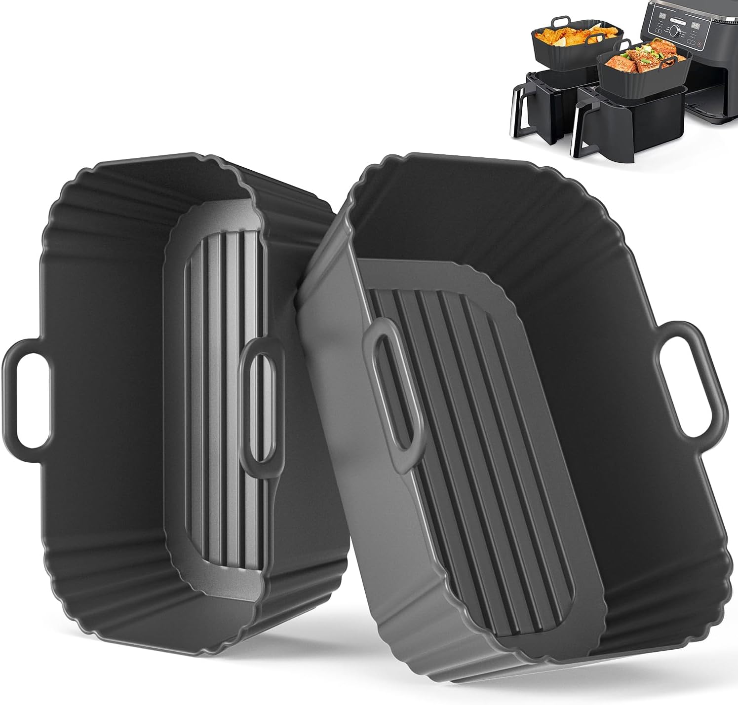 Airfryer Silikonform 2 Stück Für Ninja Dual Zone Af400eu/eucp Af200eu, Cosori, Russell Hobbs, Silikoneinsatz Für Heißluftfritteuse 7.6l 8l 8.5l 9l 9.5l, Wiederverwendbares Silikon Zubehör